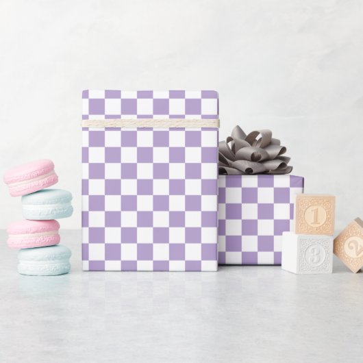White & Purple Checkerboard Wrapping Paper Roll ラッピングペーパー (ベビーシャワー)