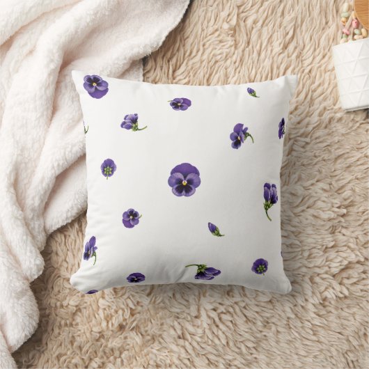 White Purple Japanese Pansy Floral Pattern クッション (ブランケット)