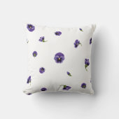 White Purple Japanese Pansy Floral Pattern クッション (正面)