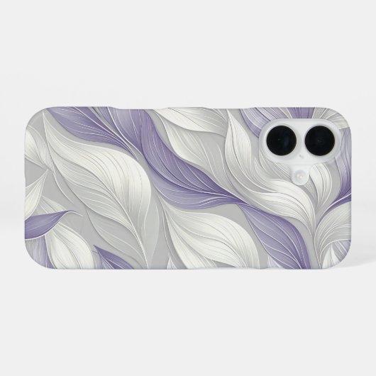 White Purple Leaf Elegant Pattern iPhone 16ケース (裏面横)