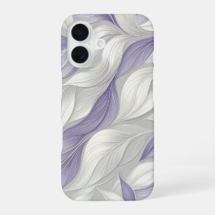 White Purple Leaf Elegant Pattern iPhone 16ケース
