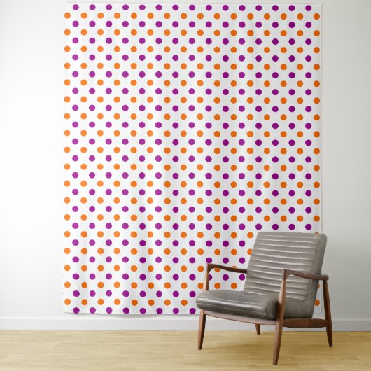 White Purple Orange Polka Dots Pattern タペストリー (インサイチュ)