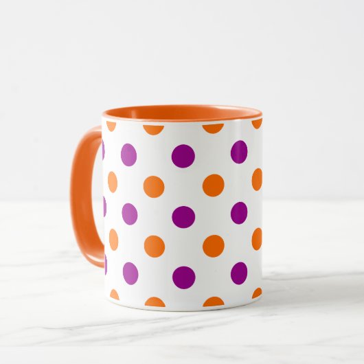 White Purple Orange Polka Dots Pattern マグカップ (正面左)