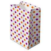 White Purple Orange Polka Dots Pattern ミディアムペーパーバッグ (裏面アングル)