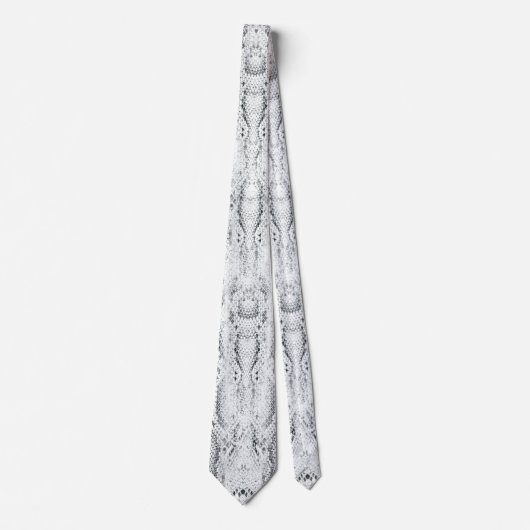 White Python Snake Skin Print Neck Tie ネクタイ (正面)