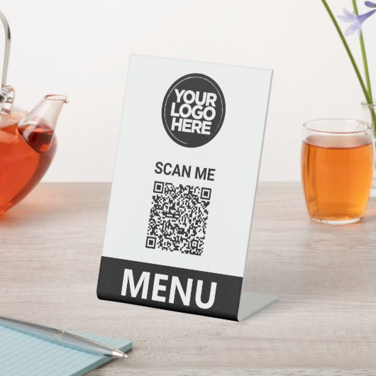 White Qr Code Menu | Logo Contactless Modern 台座サイン (インサイチュ)