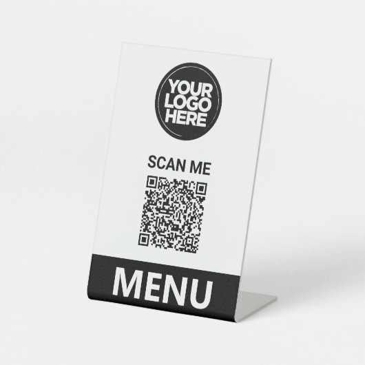 White Qr Code Menu | Logo Contactless Modern 台座サイン (正面)
