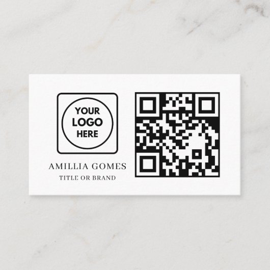 White QR Code | Modern Minimal Custom Contact  名刺 (正面)