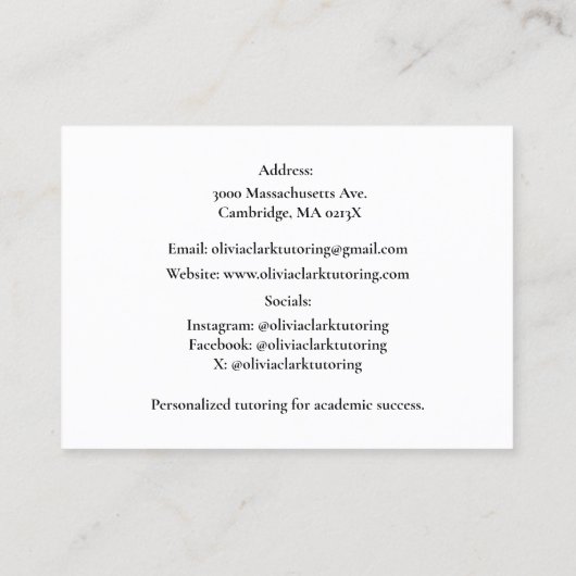 White QR Code Tutor Teacher Globe & Book Classroom 名刺 (裏面)