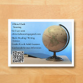 White QR Code Tutor Teacher Globe & Book Classroom 名刺