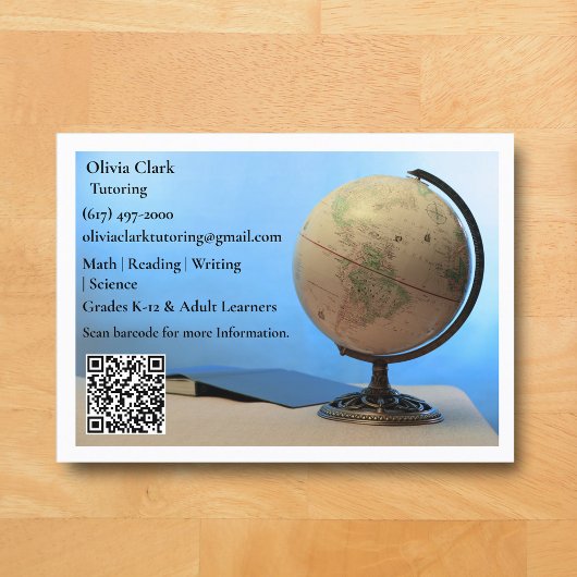White QR Code Tutor Teacher Globe & Book Classroom 名刺