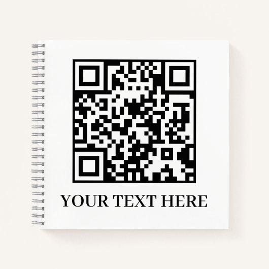 White QR | Minimalist Clean Custom Text ノートブック (正面)