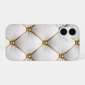 White Quilted Leather & Gold Studs Phone Case iPhone 16ケース (裏面横)