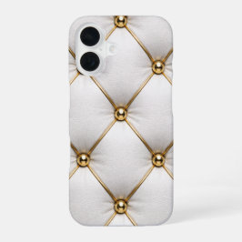 White Quilted Leather & Gold Studs Phone Case iPhone 16ケース