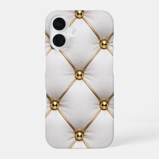 White Quilted Leather & Gold Studs Phone Case iPhone 16ケース (裏面)