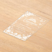 White Quinceanera Roses Butterflies アクリル招待状 (レイダウン)