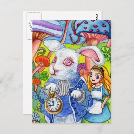 White rabbit and mini Aliace ポストカード (正面/裏面)