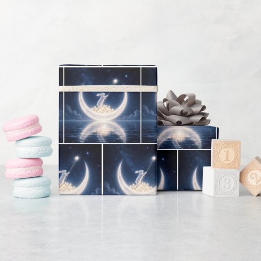 White Rabbit Collecting Stars ラッピングペーパー (ベビーシャワー)