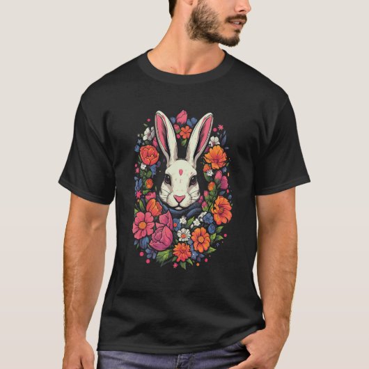 White Rabbit encircled by Flowers Owner  garden Tシャツ (正面)