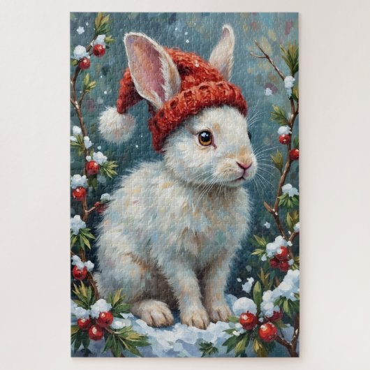 White Rabbit in Quiet Winter Berries Hat ジグソーパズル (縦)