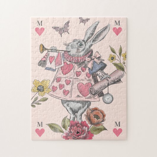 White Rabbit Vintage Alice in Wonderland Monogram ジグソーパズル (縦)