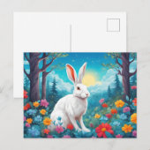 White Rabbit with Forest Flowers Nature  シーズンポストカード (正面/裏面)