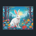 White Rabbit with Forest Flowers Nature  シーズンポストカード<br><div class="desc">Nature illustration with rabbit,  forest and flowers</div>