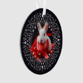 White rabbit with red ribbon on Black Holiday オーナメント (正面)