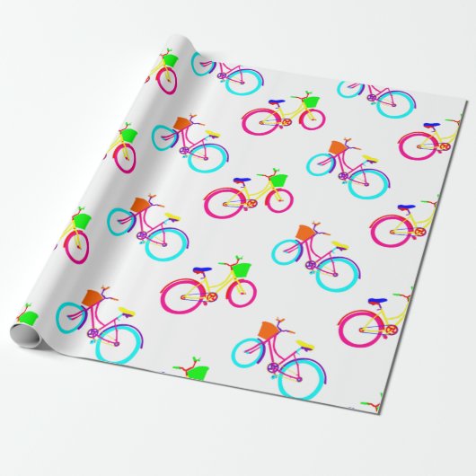 white rainbow bikes colorful bicycles ラッピングペーパー (アンロールド)