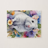 White Rat Mouse Family Pet Portrait ジグソーパズル (横)