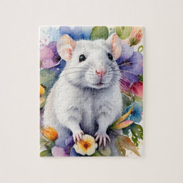 White Rat Mouse Family Pet Portrait ジグソーパズル