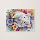White Rat Mouse Family Pet Portrait ジグソーパズル (横)
