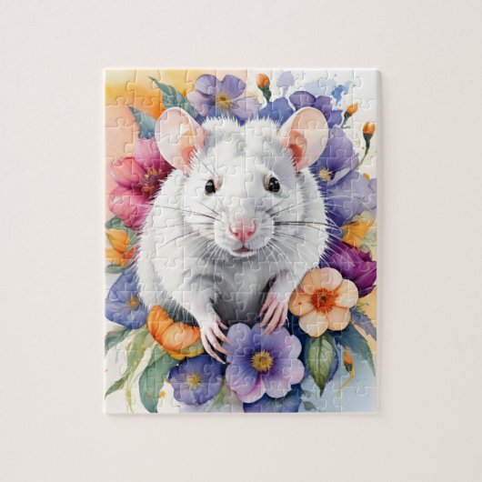 White Rat Mouse Family Pet Portrait ジグソーパズル (縦)