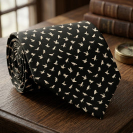 White Raven Bird Pattern – Gothic Groom Gift ネクタイ