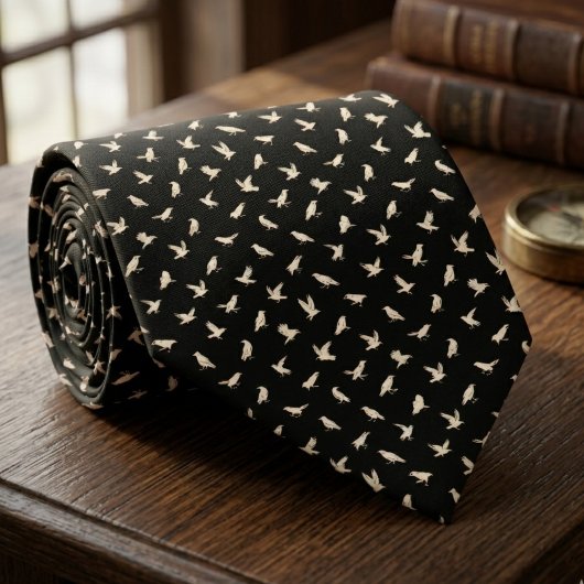White Raven Bird Pattern – Gothic Groom Gift ネクタイ