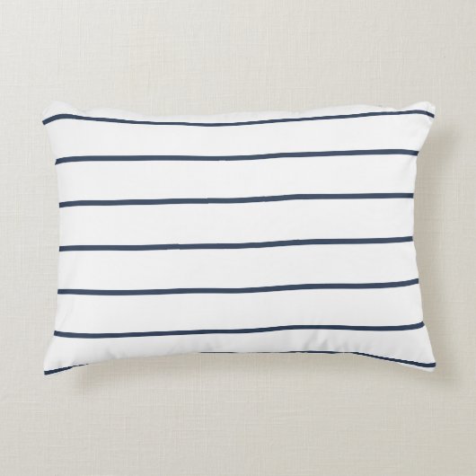White Rectangular Accent Pillow with Blue Stripes アクセントクッション (正面)