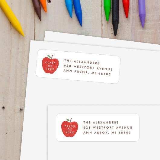 White Red Apple Preschool Graduation Address Label ラベル