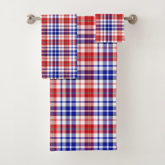 White Red Blue Plaid Tartan Design バスタオルセット (インサイチュ)