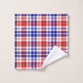 White Red Blue Plaid Tartan Design バスタオルセット (ウォッシュタオル)