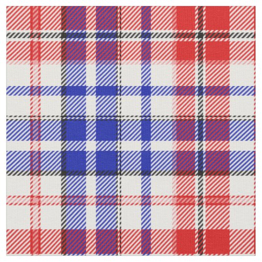 White Red Blue Plaid Tartan Design ファブリック (クローズアップ)