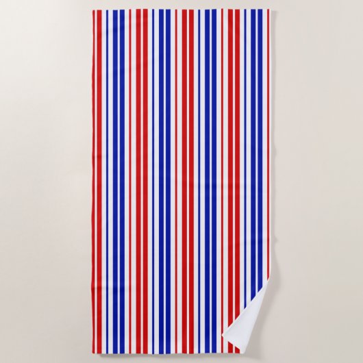 White Red Blue Stripes Pattern   ビーチタオル (正面)