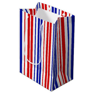 White Red Blue Stripes Pattern   ミディアムペーパーバッグ