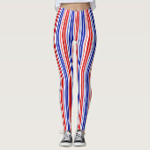 White Red Blue Stripes Pattern   レギンス (正面)
