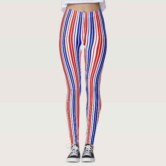 White Red Blue Stripes Pattern   レギンス (正面)