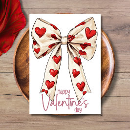 White Red Bow Blush Pink Happy Valentines Day シーズンカード