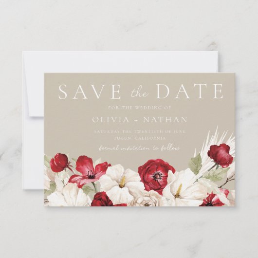White & Red Flowers Wedding  セーブザデート (正面)