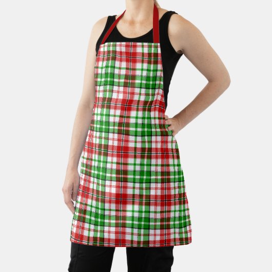 White Red Green Plaid Tartan Design  エプロン (インサイチュ)
