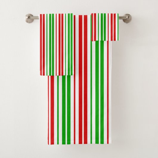 White Red Green Stripes Pattern   バスタオルセット (インサイチュ)