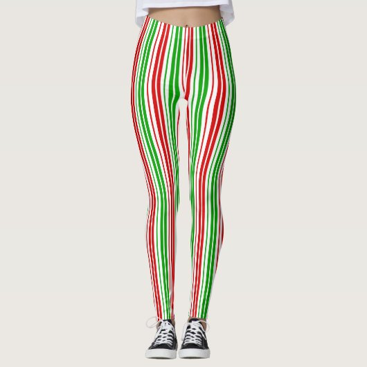 White Red Green Stripes Pattern   レギンス (正面)
