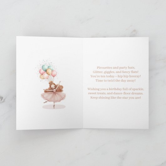 White, Red Haired Ballerina 10th Birthday * カード (内部)